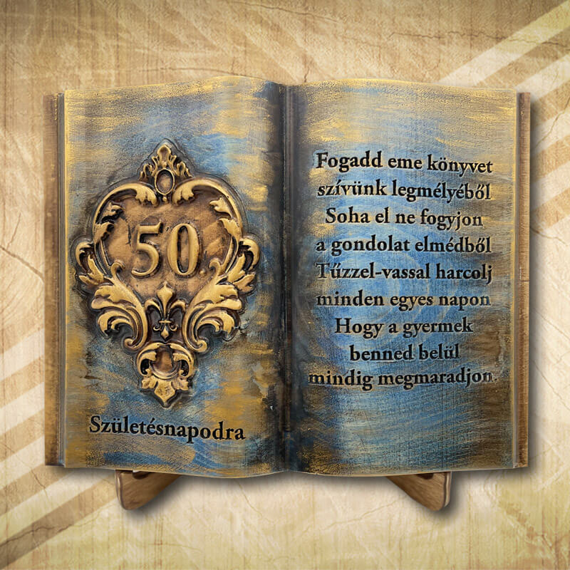 Bronz és kék színű 50. születésnapi fakönyv