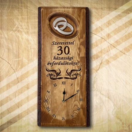 Ezüst karikagyűrűs falióra 30 éves házassági évfordulóra